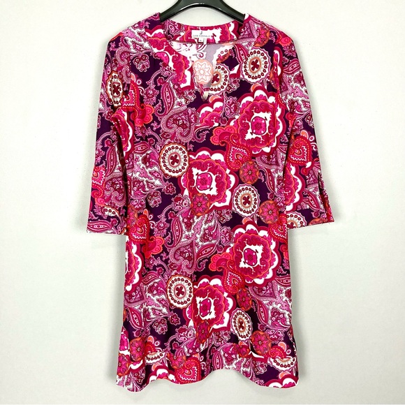 Jude Connally Lexi Shift Dress Women’s Size L Colorful Smooth Knit Preppy Pink - Picture 1 of 8